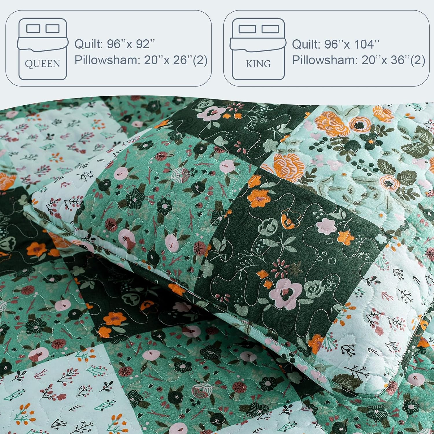 Reversible Floral Boho Patchwork Quilt Set - 3 Pcs All Season Bedspread